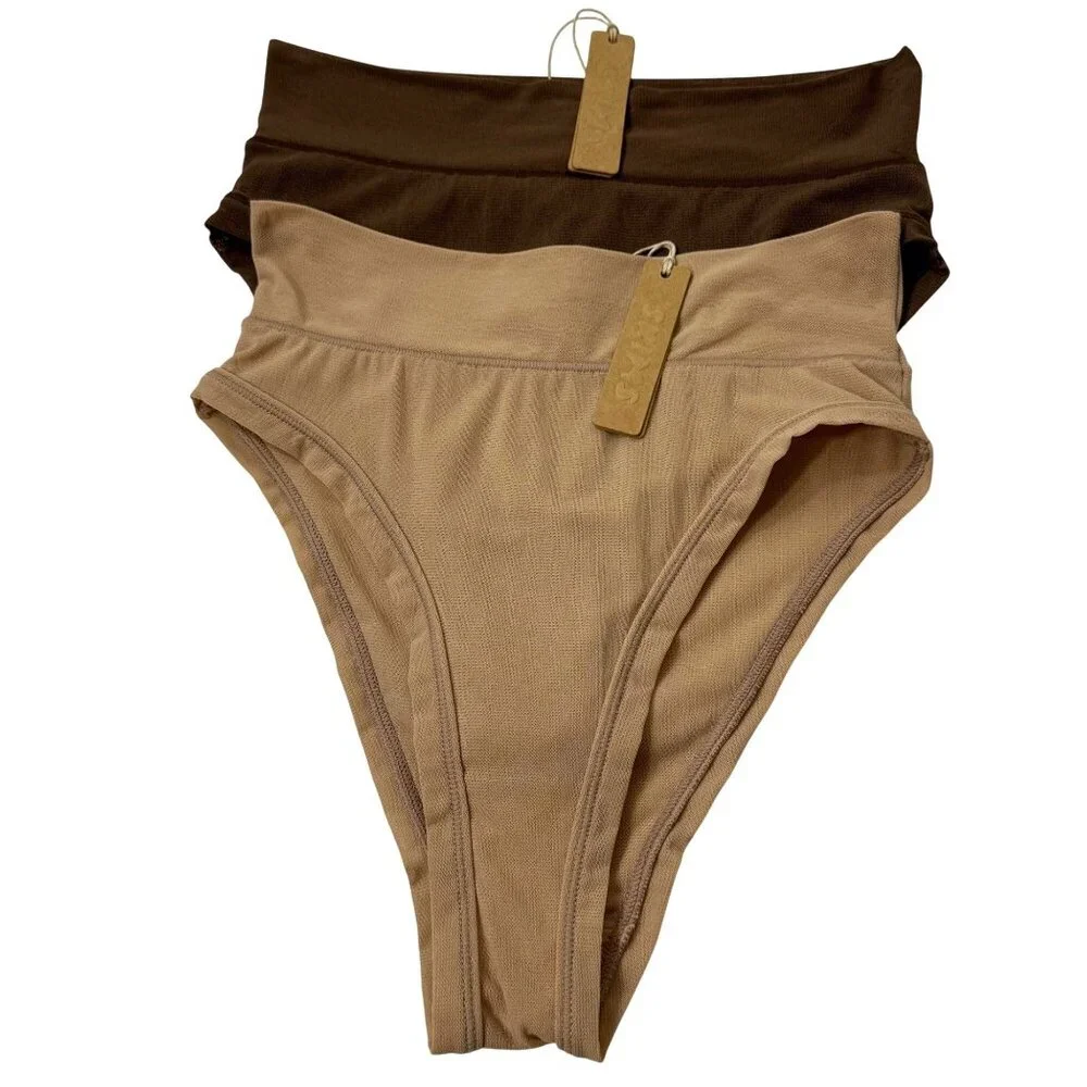 SKIMS Summer Mesh‎ Brief Lot of 2 Clay Cocoa XS